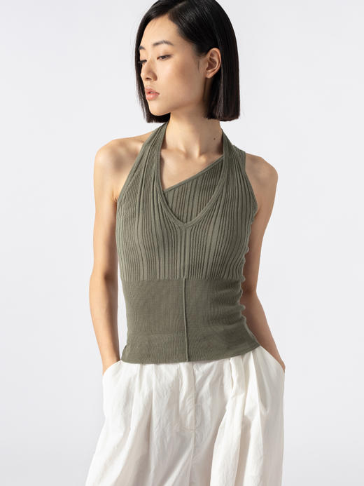 322工房精致造型假两件天蚕丝挂脖背心2023夏款性感针织吊带B075 商品图0