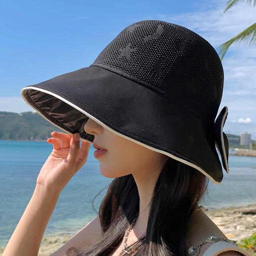 韩版拼色蝴蝶结渔夫帽遮阳帽帽黑胶太阳帽JC-M2291 商品图0