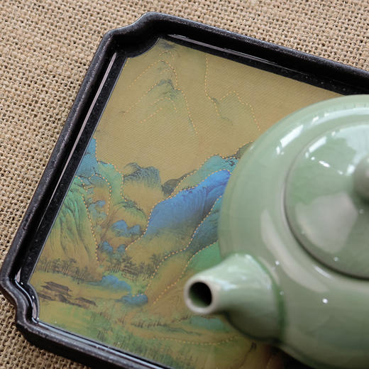 【庆学堂】千里江山陶瓷文盘 桌面摆件 壶承 商品图4