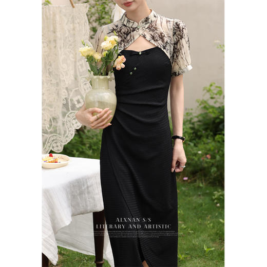 鹿向南《墨烟竹》新中式改良旗袍女开衫外套 LXN30310-1 商品图1