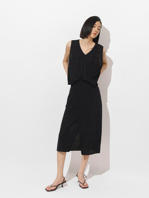 322工房经典再造和纸纱开叉针织半身裙2023春夏中长纯色裙子B067 商品图2