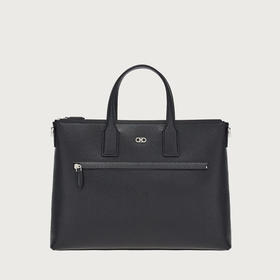 FERRAGAMO 菲拉格慕 男士锤纹小牛皮GANCINI公文包 黑色 24 1210 757916