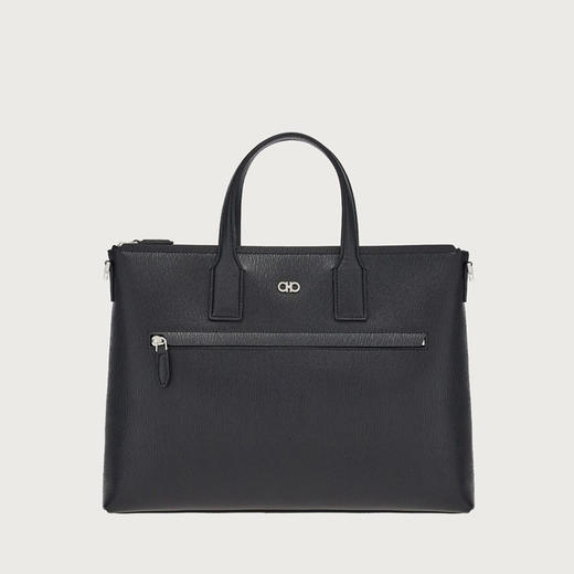 FERRAGAMO 菲拉格慕 男士锤纹小牛皮GANCINI公文包 黑色 24 1210 757916 商品图0