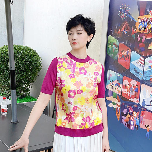 圣三利女装新春季拼接款花色针织衫SL121M10 商品图2