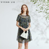 VIVIAN LIU D2324101 春女装新款雪纺印花圆领收腰复古半袖连衣裙 商品缩略图0