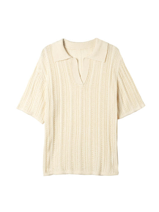 322工房经典再造真丝编织纹理针织POLO衫2023春夏针织套头衫B072 商品图4