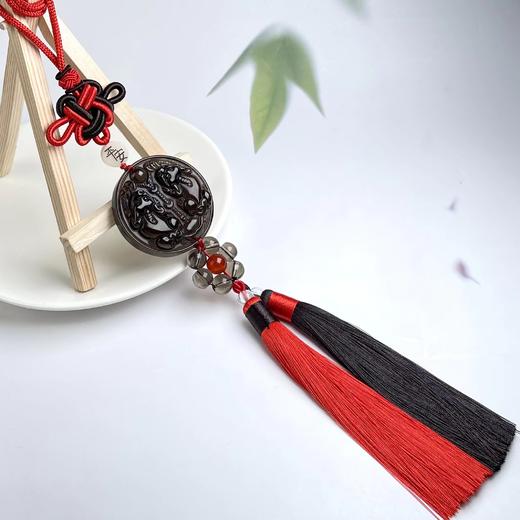 黑曜石车挂-中国结双貔貅圆牌 商品图0