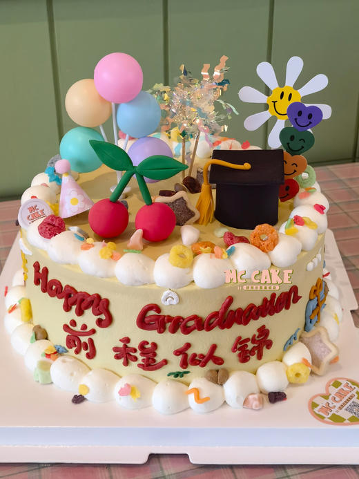 毕业季|前程似锦 学士帽 卡通手绘蛋糕 商品图0
