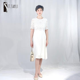 圣三利女装 仙女风花朵蕾丝中长拼接款连衣裙SL2017134