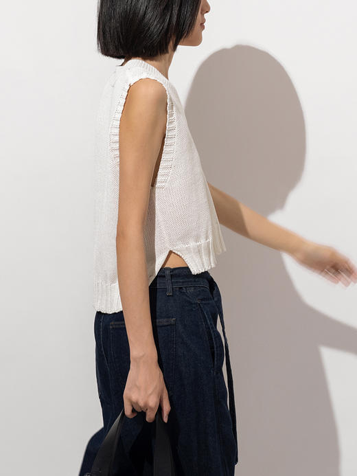 322工房重塑经典和纸纱棉针织马甲2023春夏款V领百搭无袖背心B069 商品图1