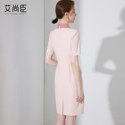 法式西装洋装女夏季新款中长版短袖职业高端气质粉色裙子薄 商品图4