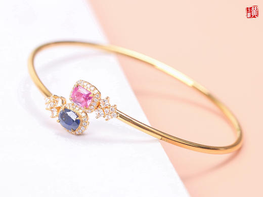 【柚念】18k金镶 帕帕拉恰蓝宝石手镯，主石1.36ct 商品图2