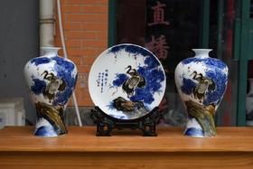 青花松鹤延年三件套