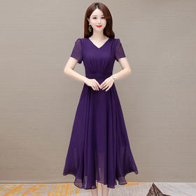 QYM L2320-Y雪纺连衣裙\纯色\优雅气质大摆裙