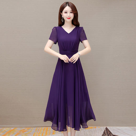 QYM L2320-Y雪纺连衣裙\纯色\优雅气质大摆裙 商品图0