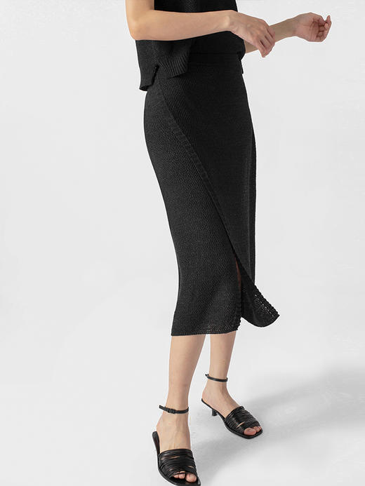 322工房经典再造和纸纱开叉针织半身裙2023春夏中长纯色裙子B067 商品图3