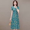 蓝色印花连衣裙，时尚中长裙复古改良旗袍裙QYM-KED-H1198-Y 商品缩略图4