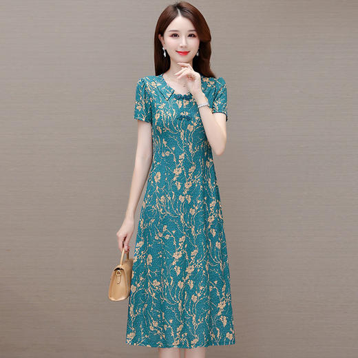 蓝色印花连衣裙，时尚中长裙复古改良旗袍裙QYM-KED-H1198-Y 商品图4