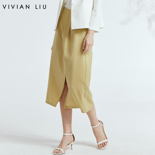 VIVIAN LIU D2314005春女装新款连腰开叉优雅直筒小A型半裙 商品图0