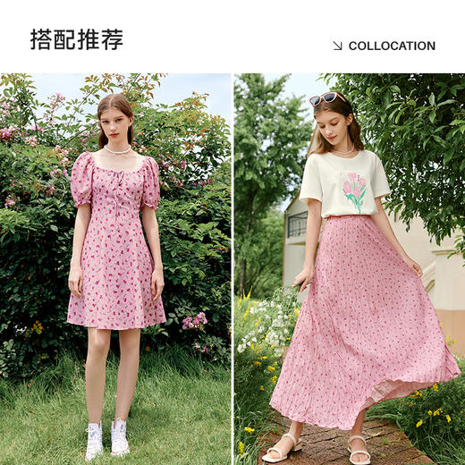 【严选】诗凡黎夏复古方领飘带抽皱设计收腰连衣裙SE6190561 商品图4