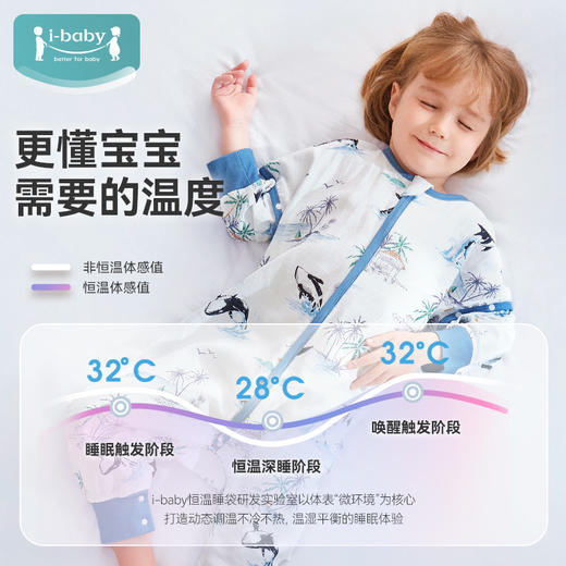 *i-baby恒温纱布睡袋宝宝防踢被春夏睡衣薄四层纱儿童抑菌分腿睡袋 商品图2
