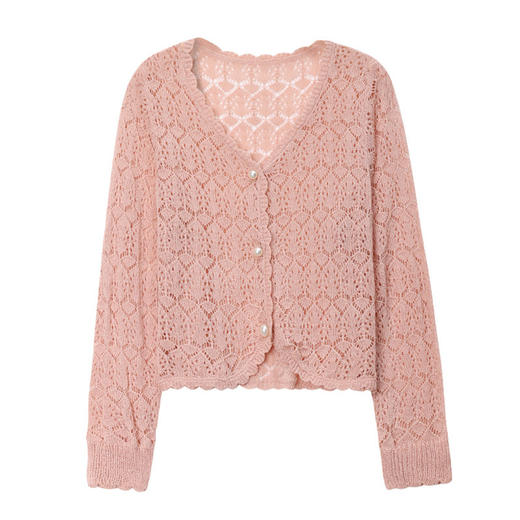 镂空开衫女外套，针织空调衫长袖V领蕾丝夏季轻熟气质宽松上衣CC-11-68090 商品图4