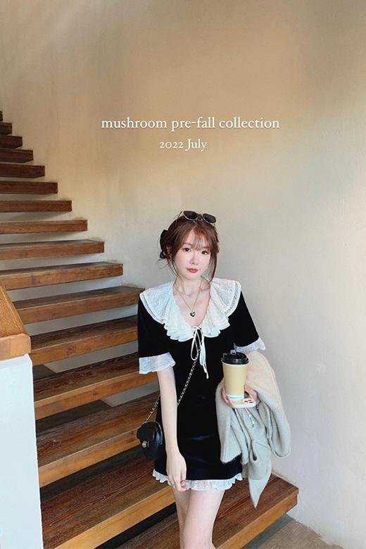 金蘑菇菇【新月美术馆】日常轻仪式感丝绒裙法式气质蕾丝连衣裙 商品图5