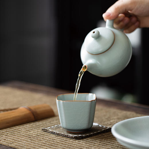 丰子汝窑【高四方杯】开片可养天青汝瓷主人茶杯个人品茗茶盏  115ml 商品图3