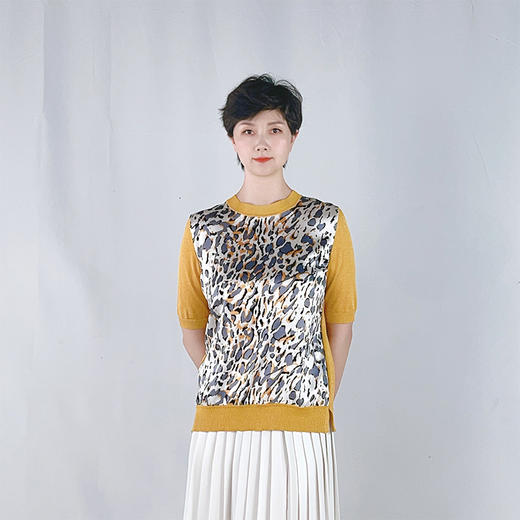 圣三利女装新春季拼接款豹纹针织衫SL121M09 商品图4