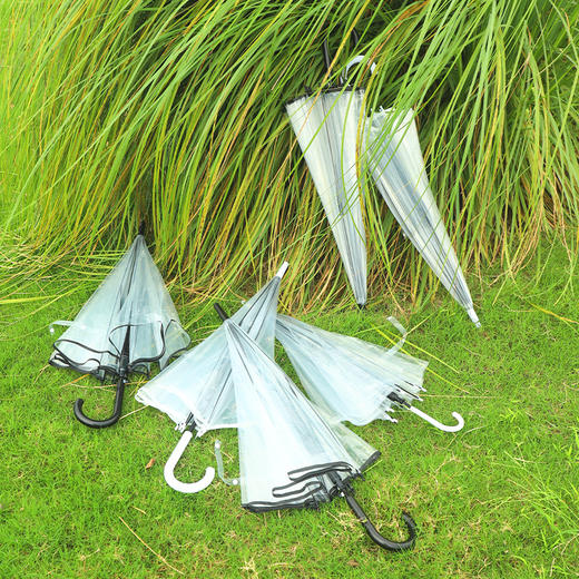 「16骨自动！小清新透明伞」小清新透明伞简约白色16骨长柄伞 弯柄直杆雨伞男女学生居家日用 商品图2