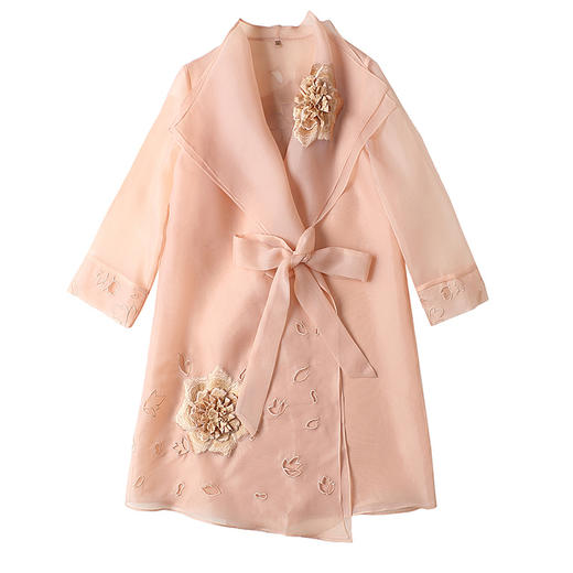 西装领柯根纱绣花上衣，女中长款九分袖国风复古系腰带披肩外衫AYK-QF-230410 商品图4