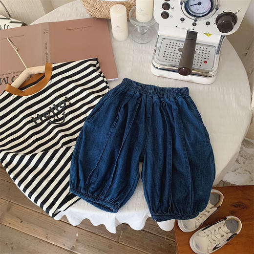 【冰丝凉爽透气，松紧裤腰带】2023夏季新款冰丝牛仔童装，圆领条纹设计凉爽透气不起球，儿童韩版冰瓷棉无袖套装男童痞帅一套-SH 商品图2