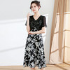 时尚气质短袖中长款A字裙，黑色印花连衣裙QYM-XY-23DZ88-Y 商品缩略图0