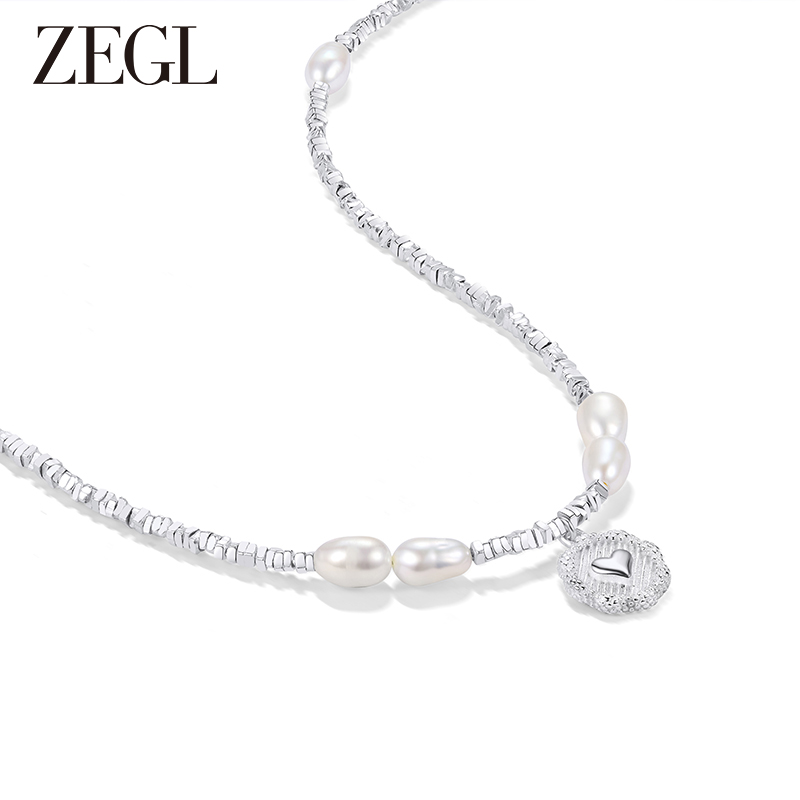 ZEGL碎银子淡水珍珠项链女轻奢小众高级感2023新款爆款爱心锁骨链