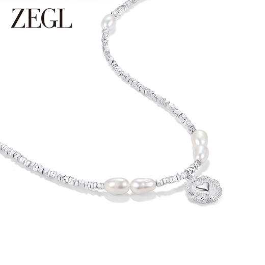ZEGL碎银子淡水珍珠项链女轻奢小众高级感2023新款爆款爱心锁骨链 商品图0