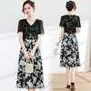 时尚气质短袖中长款A字裙，黑色印花连衣裙QYM-XY-23DZ88-Y 商品缩略图2