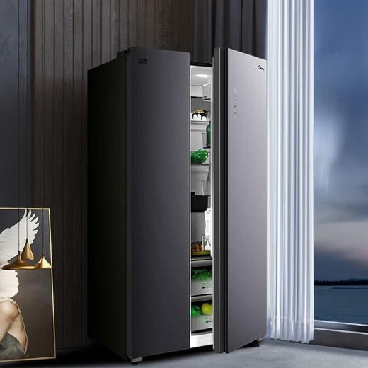 【下单前咨询地址库存】美的（Midea）610升对开门双开门风冷无霜一级能效双变频大容量超薄净味节能省电钢化玻璃智能家用电冰箱 对开门BCD-610WKGPZM(E)墨兰灰-隐秀 商品图3