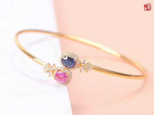 【柚念】18k金镶 帕帕拉恰蓝宝石手镯，主石1.36ct 商品图1