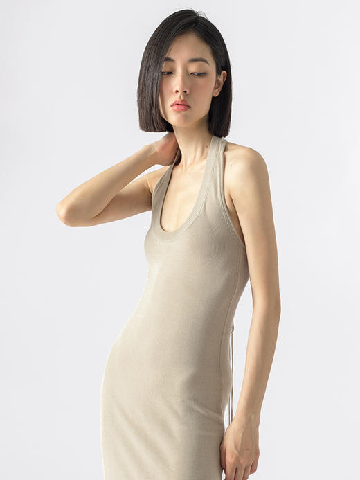 322工房重塑经典天蚕丝针织挂脖连衣裙2023夏款修身显瘦长裙B081 商品图1