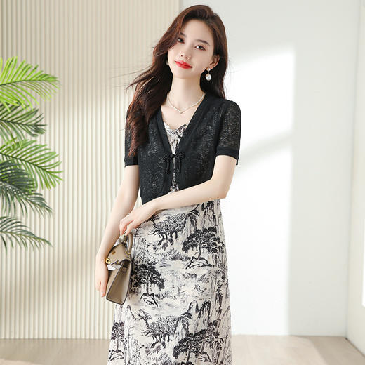 时尚简约修身显瘦，设计感优雅印花减龄两件套HR-DUOCAI2303 商品图3