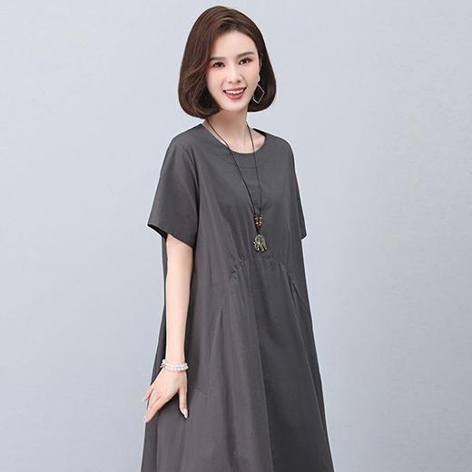 棉质文艺复古风，大码宽松妈妈装纯色连衣裙HR-WG86669 商品图1
