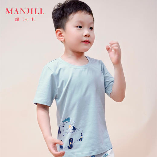 【商场同款】熳洁儿 夏季家居服男童印花棉套装撞色卡通短袖短裤可外穿23203665 商品图7