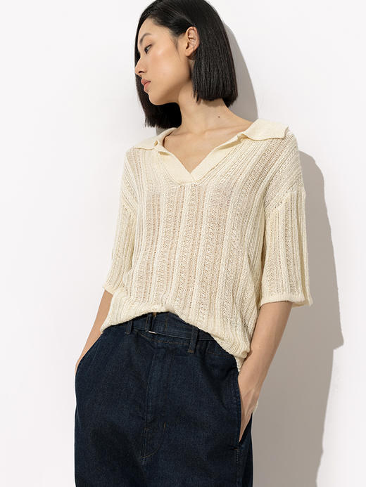 322工房经典再造真丝编织纹理针织POLO衫2023春夏针织套头衫B072 商品图2