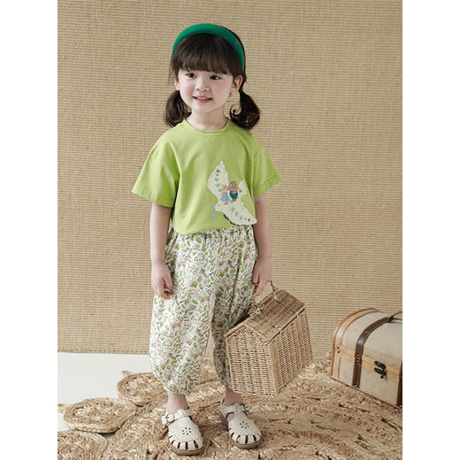 【经典小圆领，内力包条贴身舒适无束缚】女童春夏宽松童装T恤，胸前数码印花工艺，色泽牢固不易脱落，趣味印花弹力针织纯棉男宝宝短袖复古舒适潮-SH 商品图3