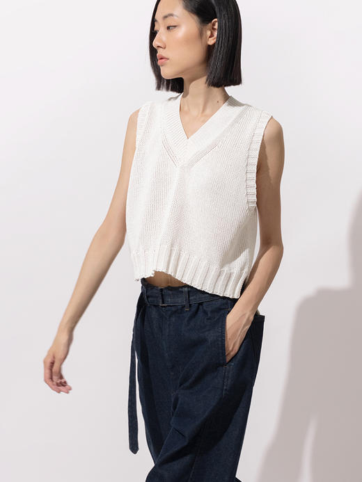 322工房重塑经典和纸纱棉针织马甲2023春夏款V领百搭无袖背心B069 商品图0