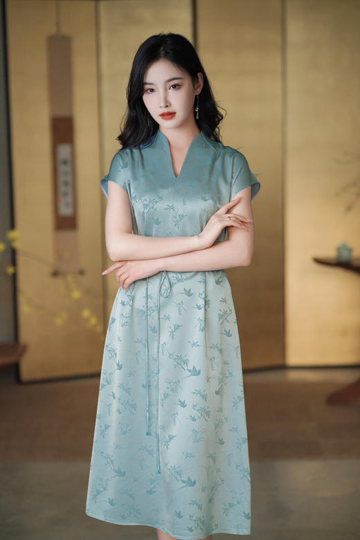 逸红颜明月优选『曲竹』 重磅缎面醋酸连衣裙，大气端庄优雅! 商品图6