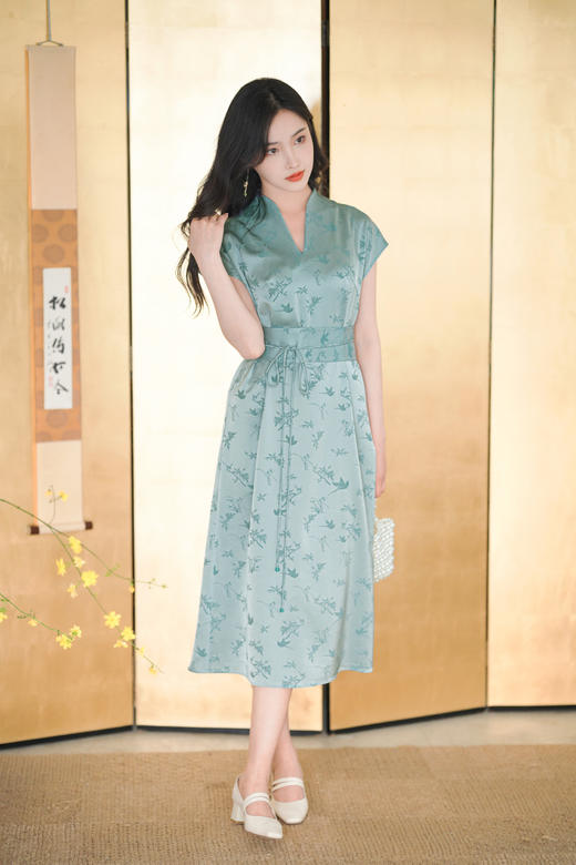 逸红颜明月优选『曲竹』 重磅缎面醋酸连衣裙，大气端庄优雅! 商品图4