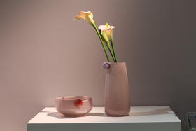 磁粉粉色球球玻璃花瓶花器器皿摆件水果盘