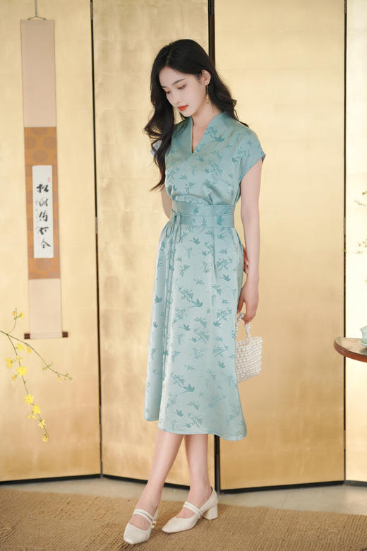 逸红颜明月优选『曲竹』 重磅缎面醋酸连衣裙，大气端庄优雅! 商品图3