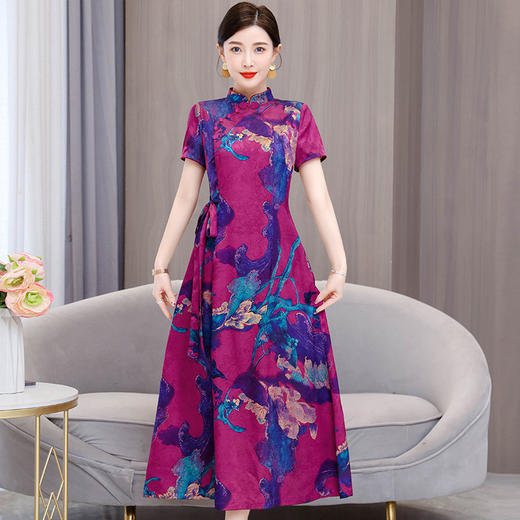 修身百搭，夏气质大码长裙改良版旗袍连衣裙HT-3901 商品图2